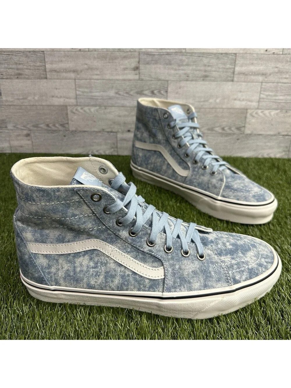 Vans Demin Destroy Sk8-Hi Tampered Sneakers Unisex Winter Sky/Marshmallow Sz 11
